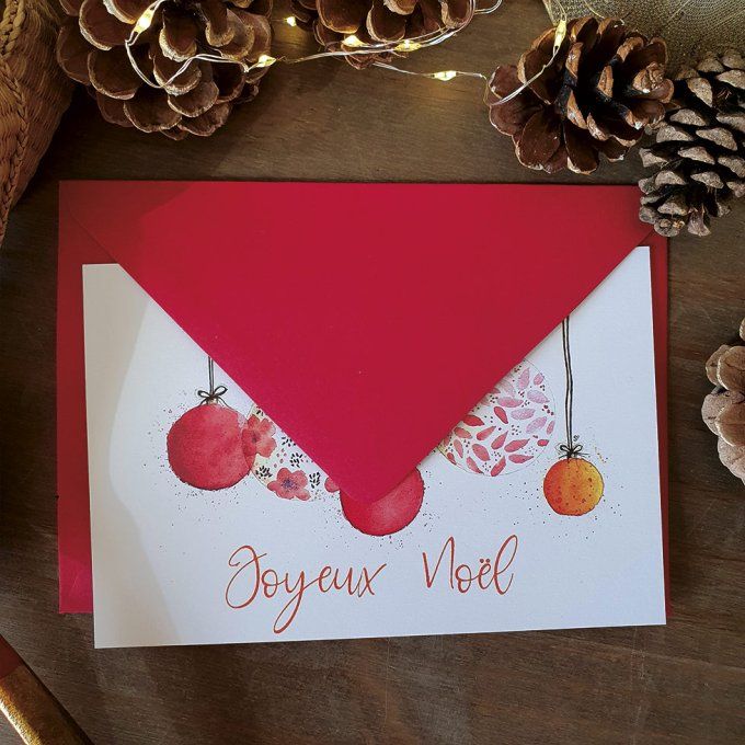 Carte de Noël - les boules de Noel