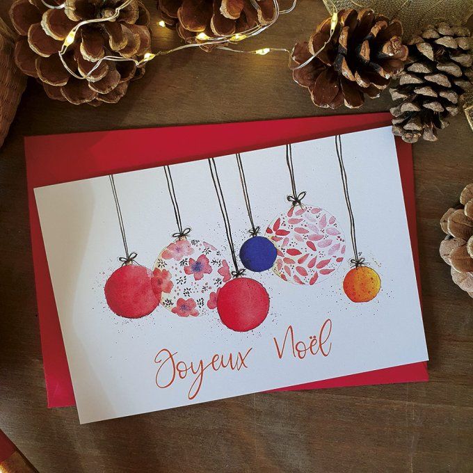 Carte de Noël - les boules de Noel