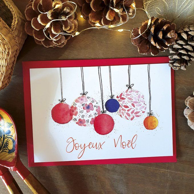 Carte de Noël - les boules de Noel