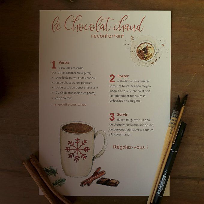 Gourmandise - l'affiche recette illustrée du chocolat chaud